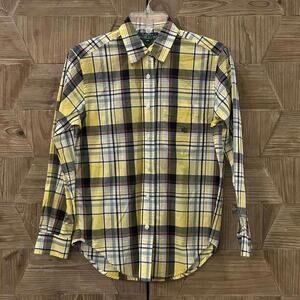 Lauren Ralph Lauren Yellow Plaid Button Up Long Sleeve Shirt Size 2P Preppy